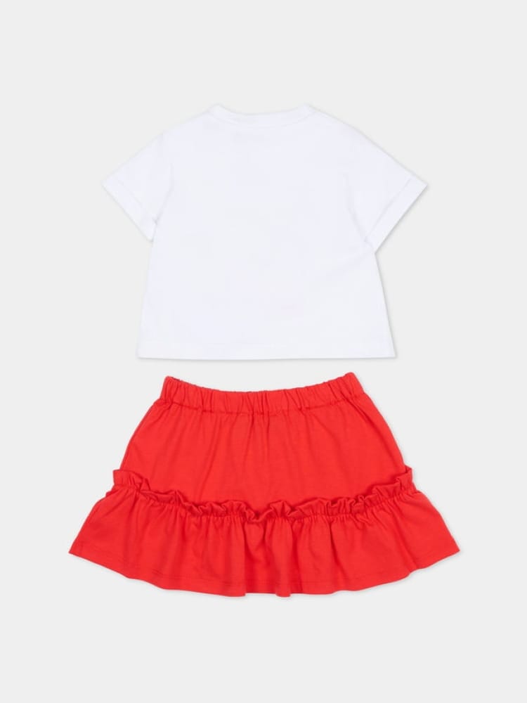 Moschino set t-shirt e gonna infant in cotone bianco e rosso con logo teddy Bambina
