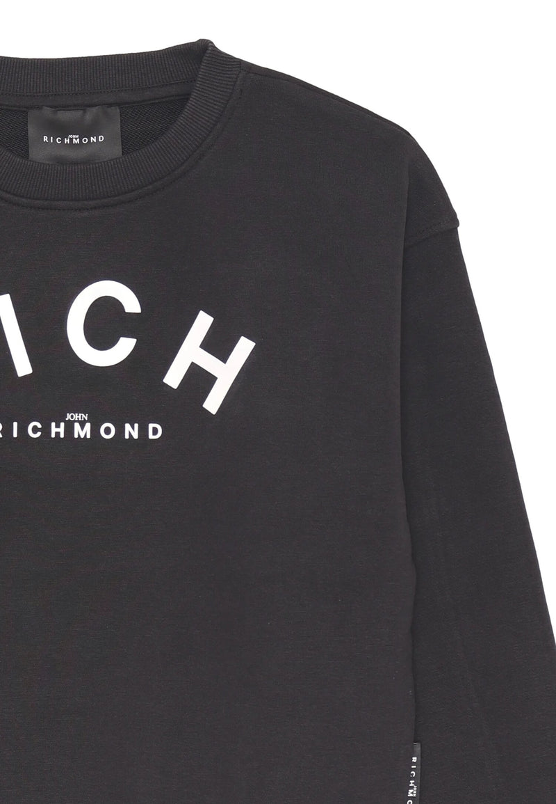 John Richmond felpa bambino nera 2-16 anni in cotone con maxi logo - NERO | CammarataMode