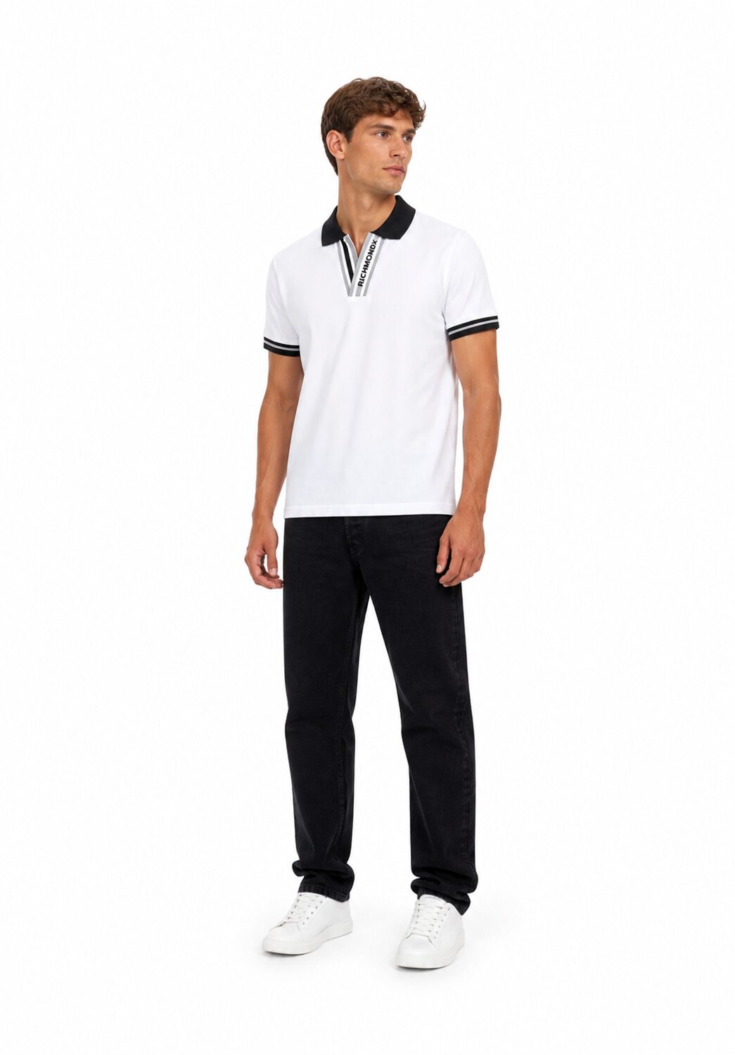 John Richmond Polo Panna Con Scollo a V e Colletto Nero Uomo UMP26013PO_