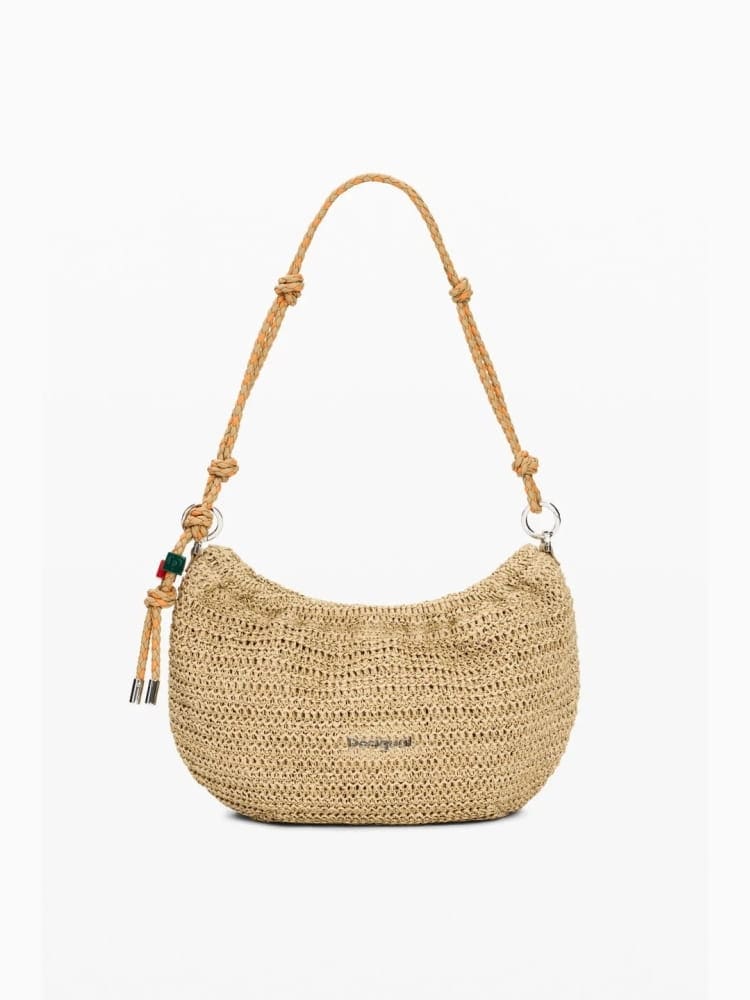Desigual borsa in raffia waverly beige chiaro