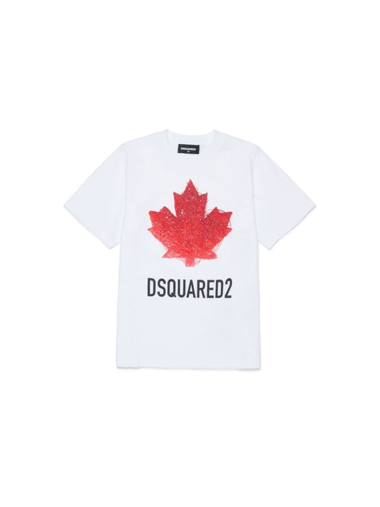 Dsquared t-shirt kids junior in cotone bianco con logo Bambino