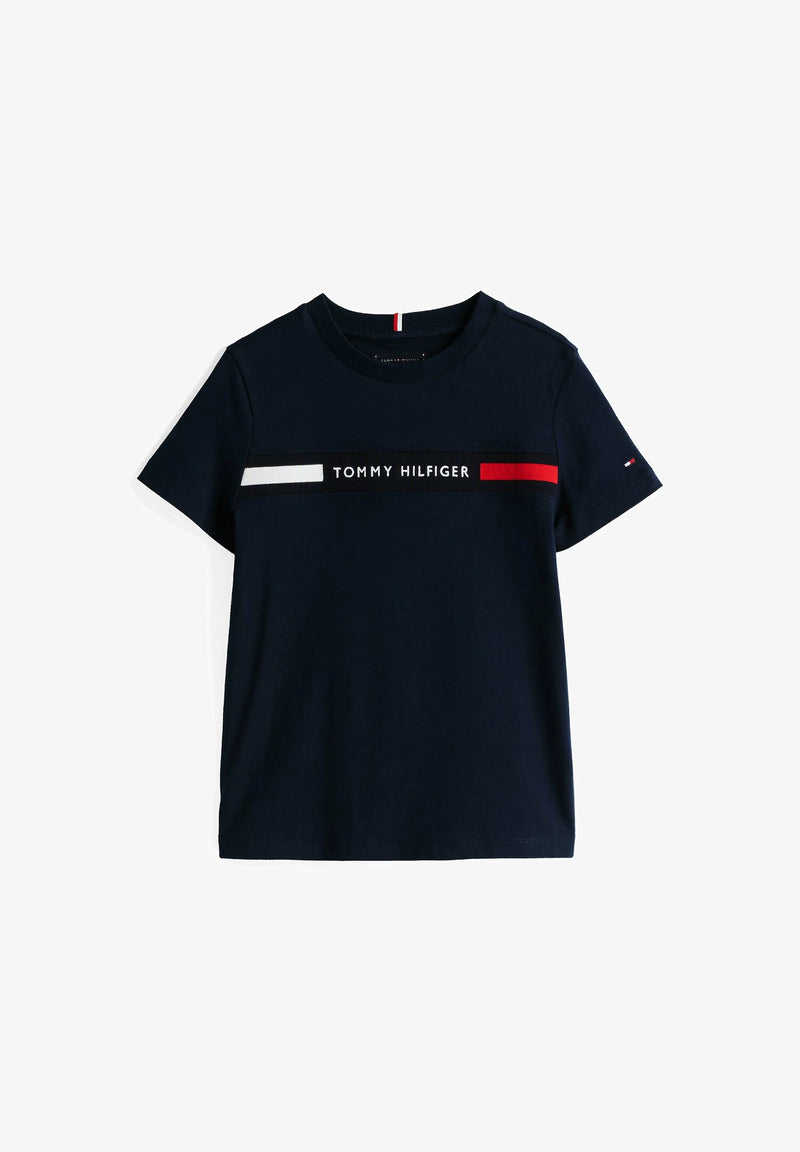 T-shirt Tommy Hilfiger Blu con Dettagli a Righe per Bambini - BLU | CammarataMode