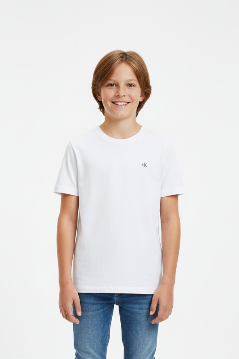 Calvin Klein Tshirt Bianca Bambino In Jersey Maniche Corte Passeggio PE26