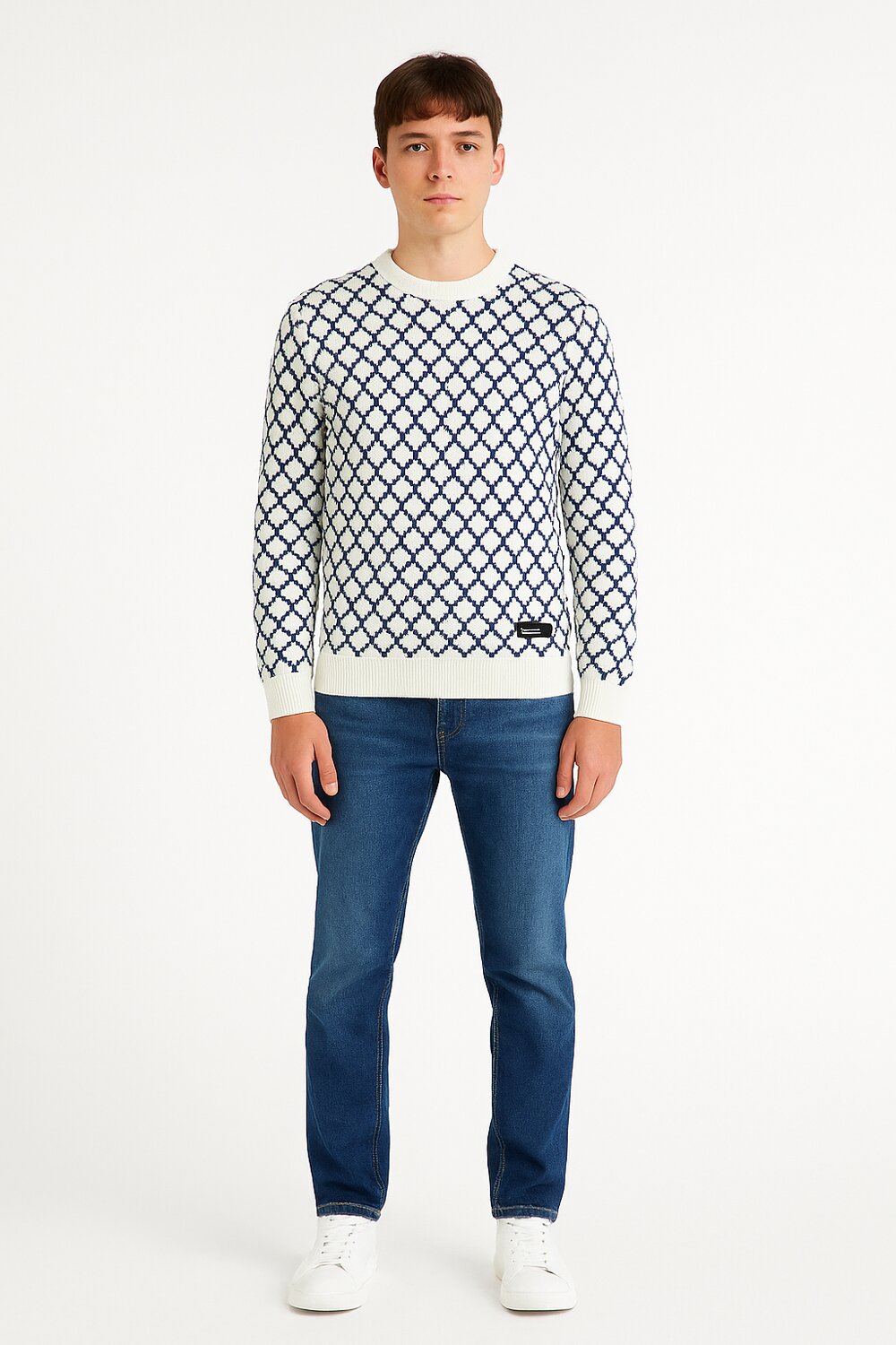 John Richmond maglione uomo off white lana rasata fantasia geometrica