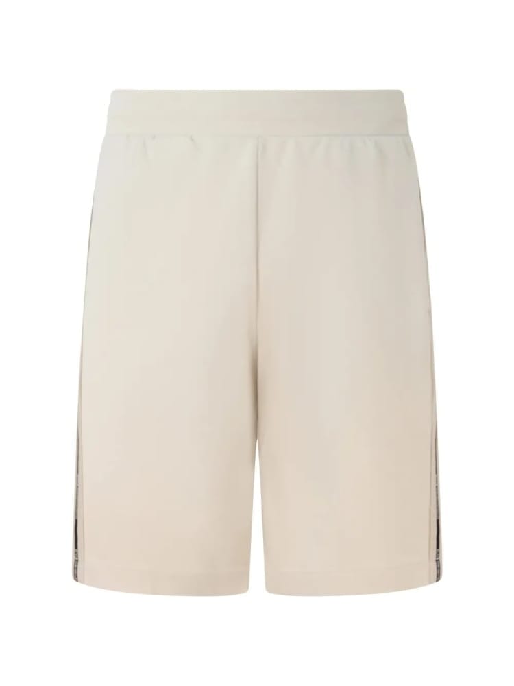 Emporio Armani bermuda logo series in interlok di misto cotone beige chiaro con logo