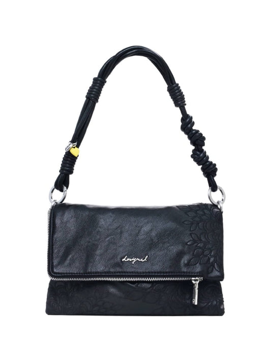 Desigual borsa a spalla sierra in ecopelle nera con ricamo