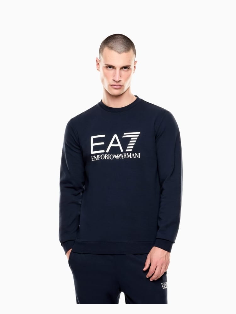 Emporio Armani felpa core identity in cotone blu con maxi logo
