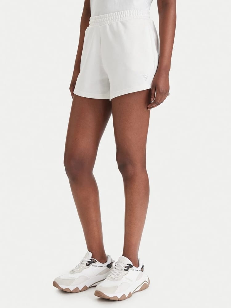 Guess shorts bianco donna mini logo con strass
