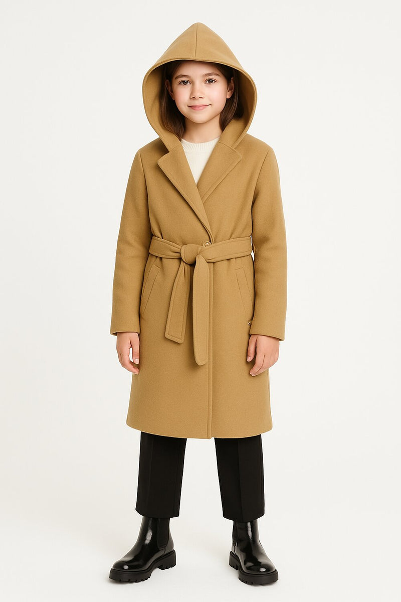 Kocca cappotto cammello bambina e ragazza con cappuccio elegante - CAMMELLO | CammarataMode