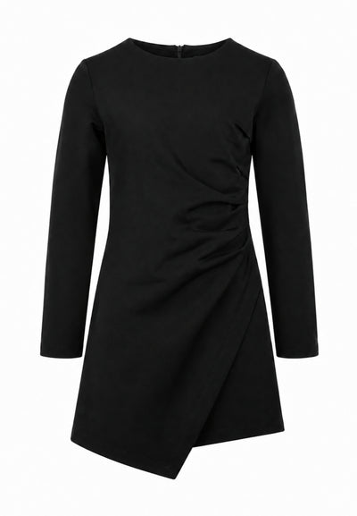 MON SAURIRE abitino nero a maniche lunghe con drappeggio asimmetrico Bambine e ragazze m1434j.ne_
