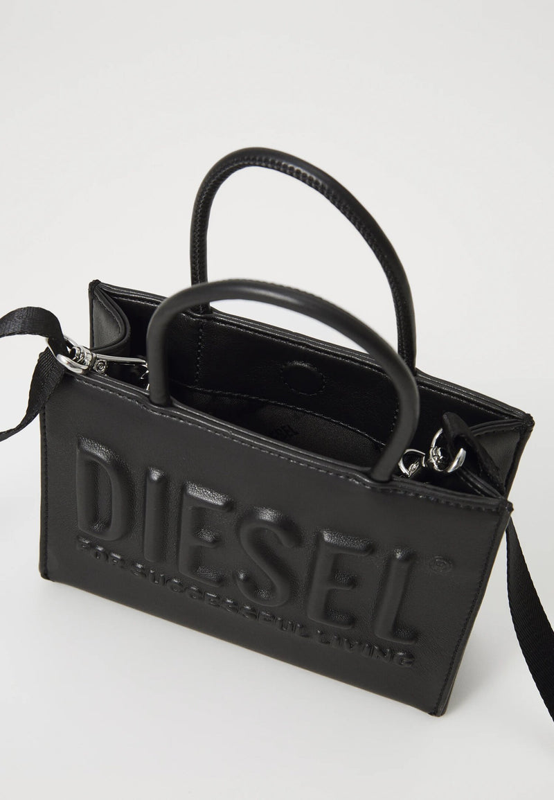 Diesel borsa donna a mano nera con tracolla rimovibile logo in rilievo - NERO | CammarataMode