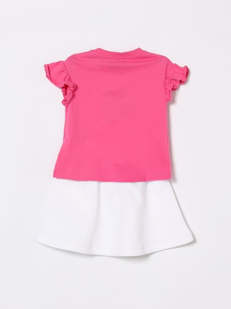 Moschino set infant t-shirt e gonna fucsia e bianco con stampa teddy Bambina