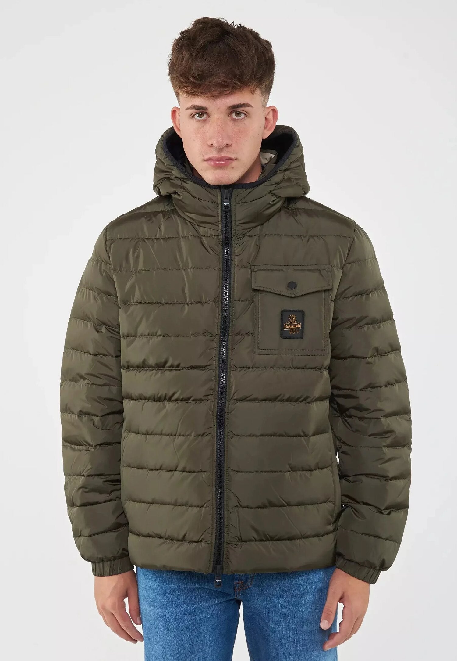 Refrigiwear Giubotto Verde Uomo Bomber In Nylon Con Cappuccio Quotidiano AI25