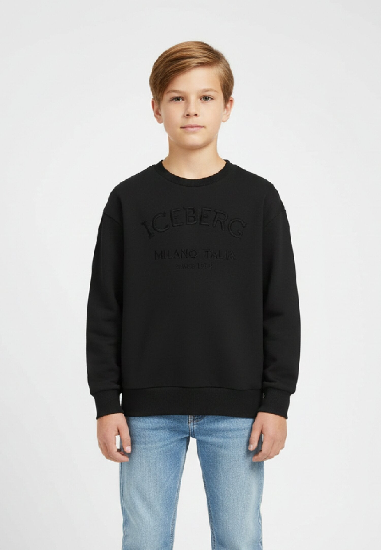 Iceberg Felpa Nera Bambino In Cotone Girocollo Stile Sportivo AI25