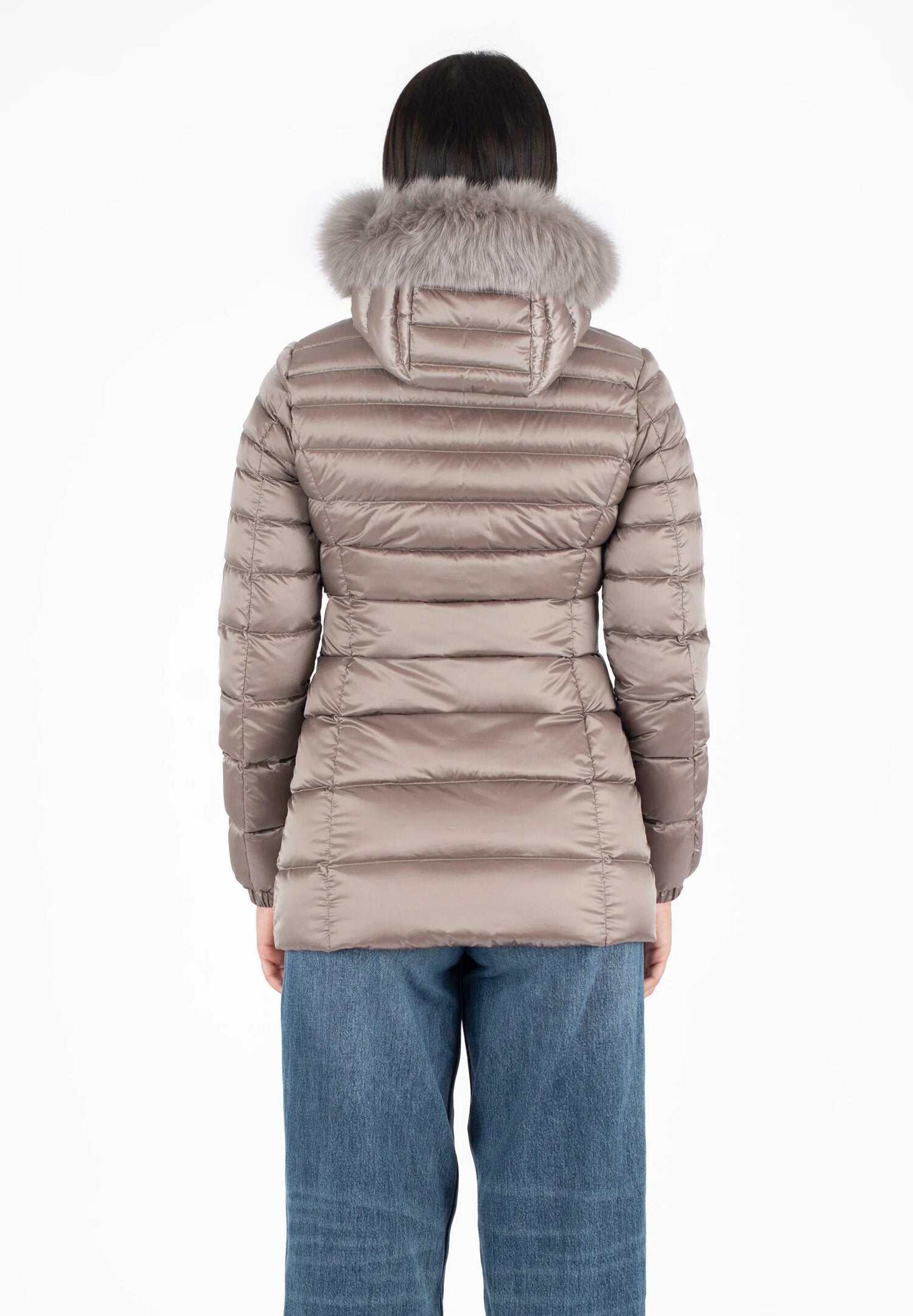 Refrigiwear piumino donna tortora lungo con cappuccio imbottito | CammarataMode