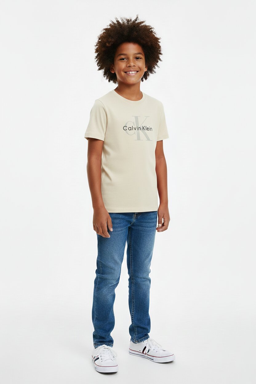 Calvin Klein Tshirt Avorio Bambino In Jersey Maniche Corte Sportivo PE26