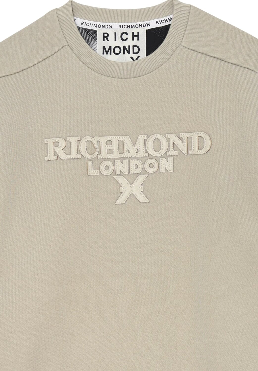 John Richmond felpa uomo girocollo beige cotone logo tono su tono