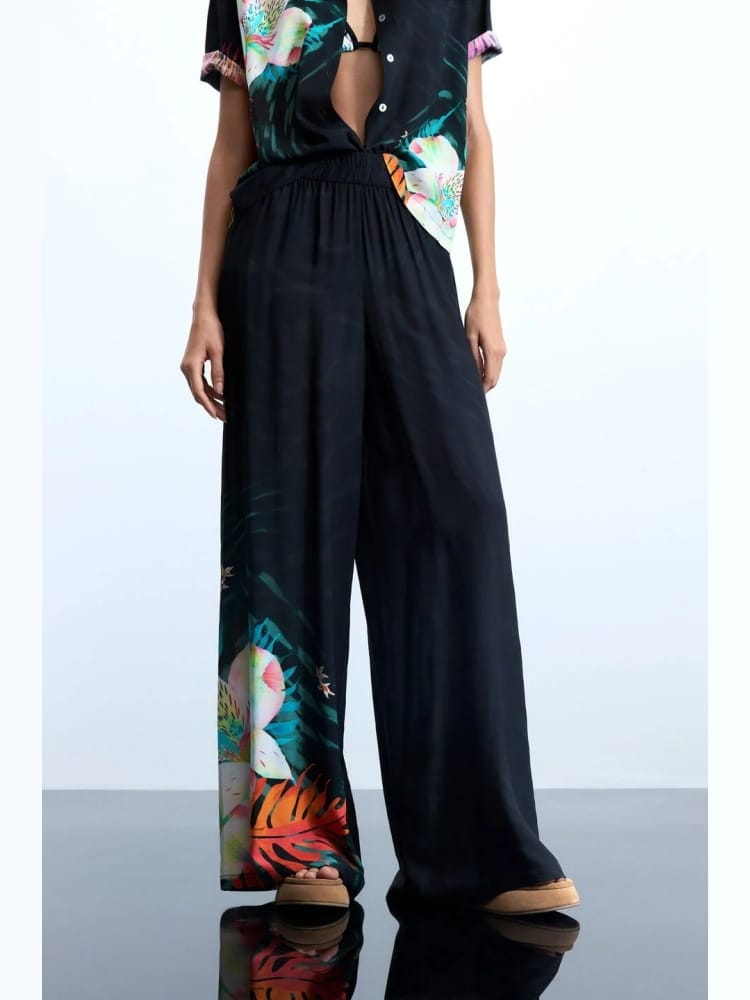 Desigual pantalone daikiri nero a fantasia