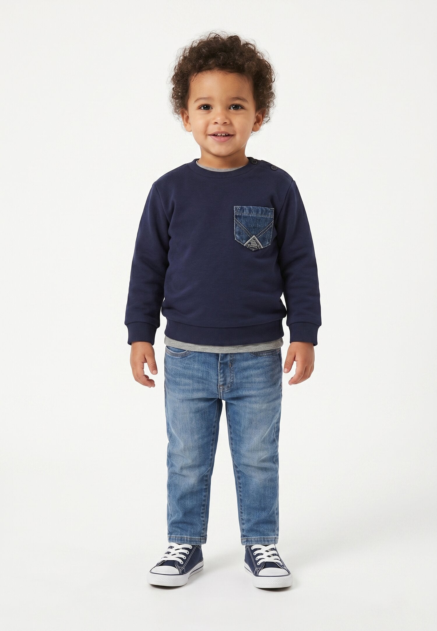 Roy Roger's Felpa Blu Scuro Con Taschino In Denim Neonato RG186_