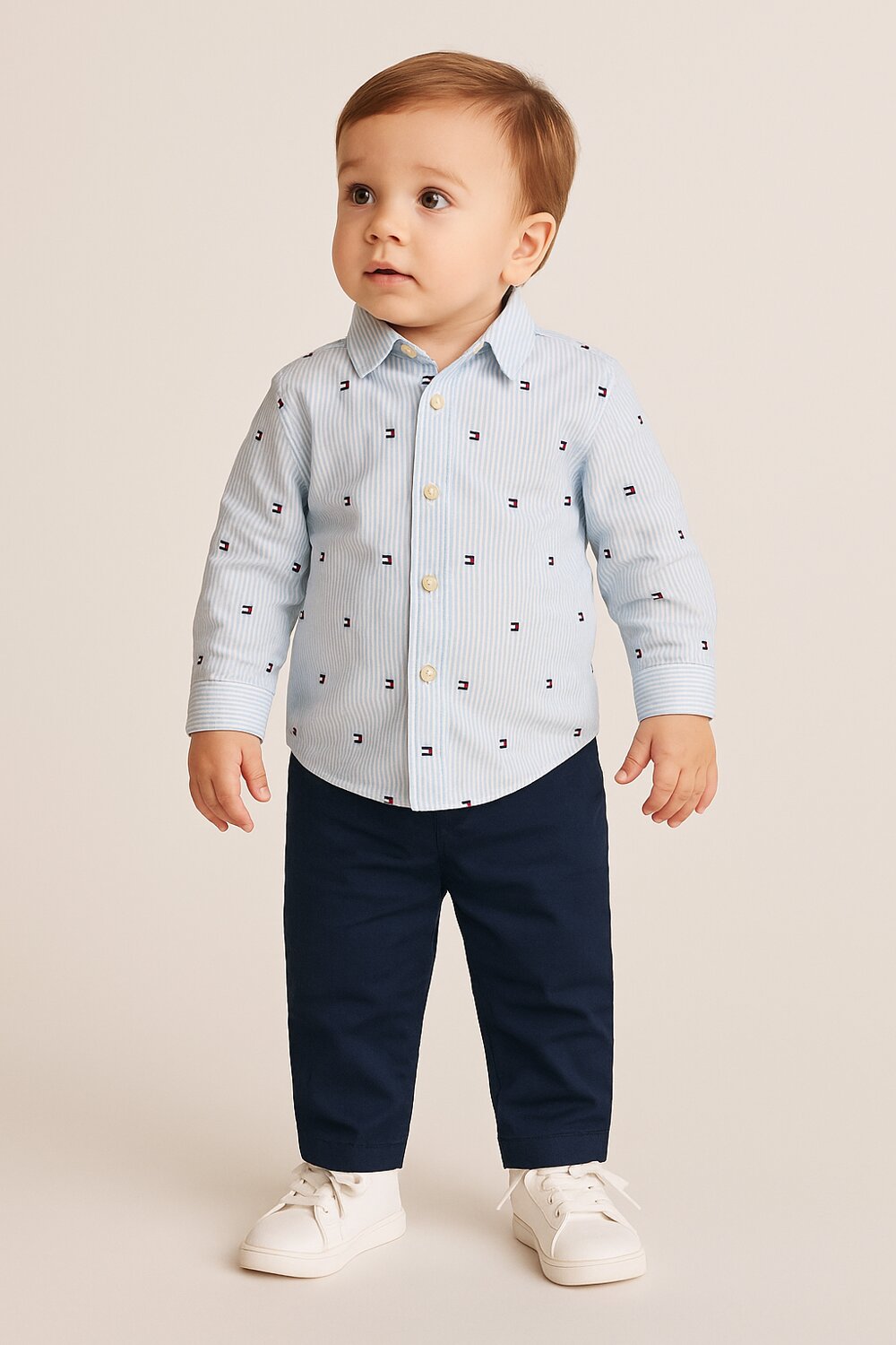 TOMMY HILFIGER – Camicia Ithaca Flag Neonato in Cotone Elasticizzato – Azzurra