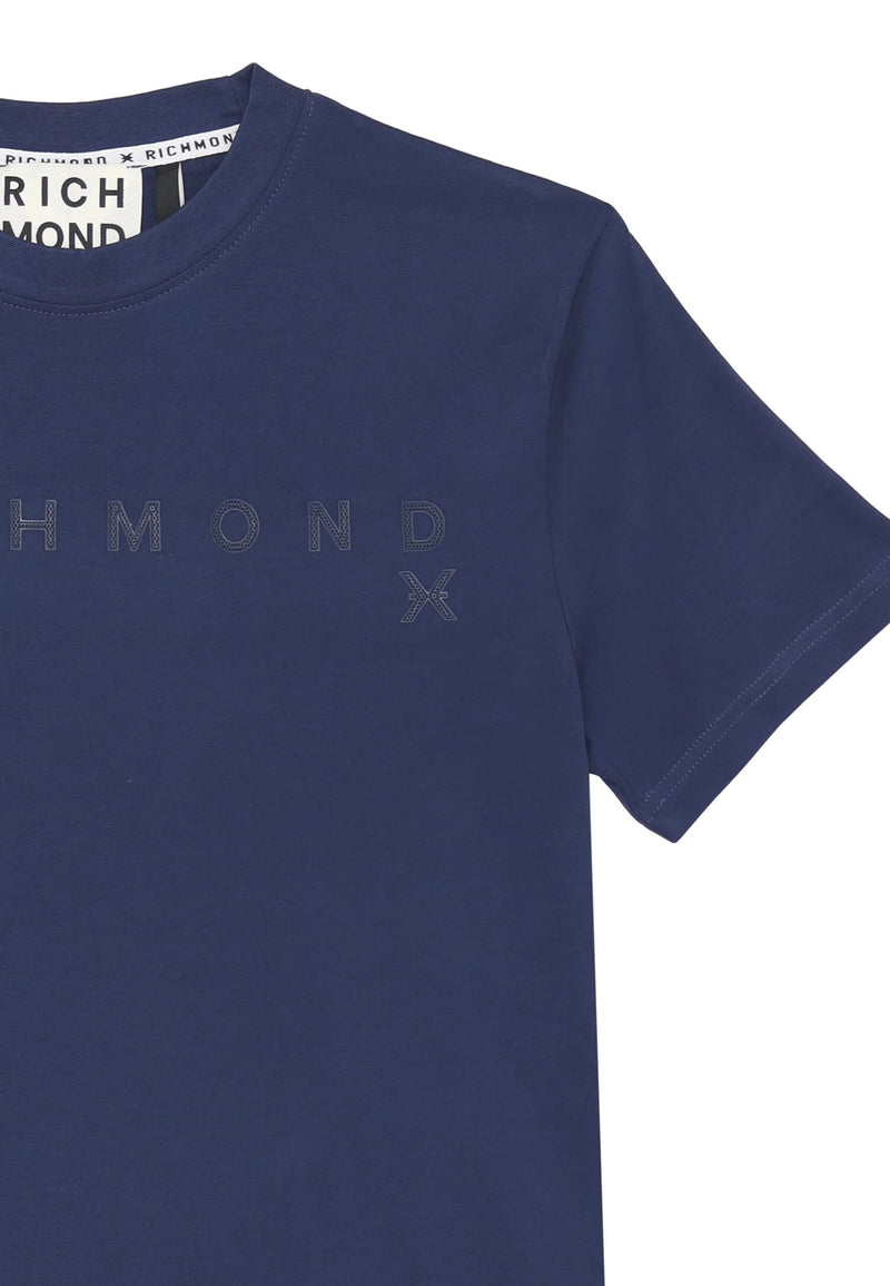 John Richmond t-shirt uomo blu in cotone con stampa logo - BLU | CammarataMode