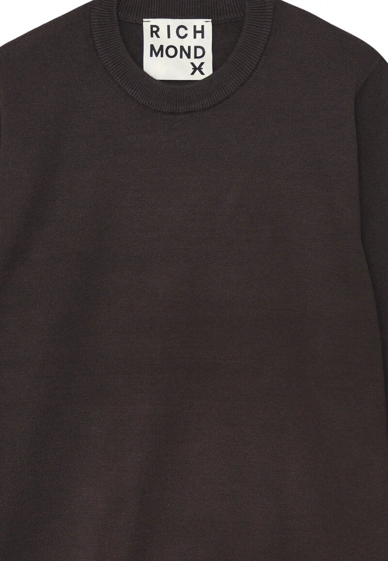 John Richmond maglia uomo lana marrone collo tondo polsini logo | CammarataMode
