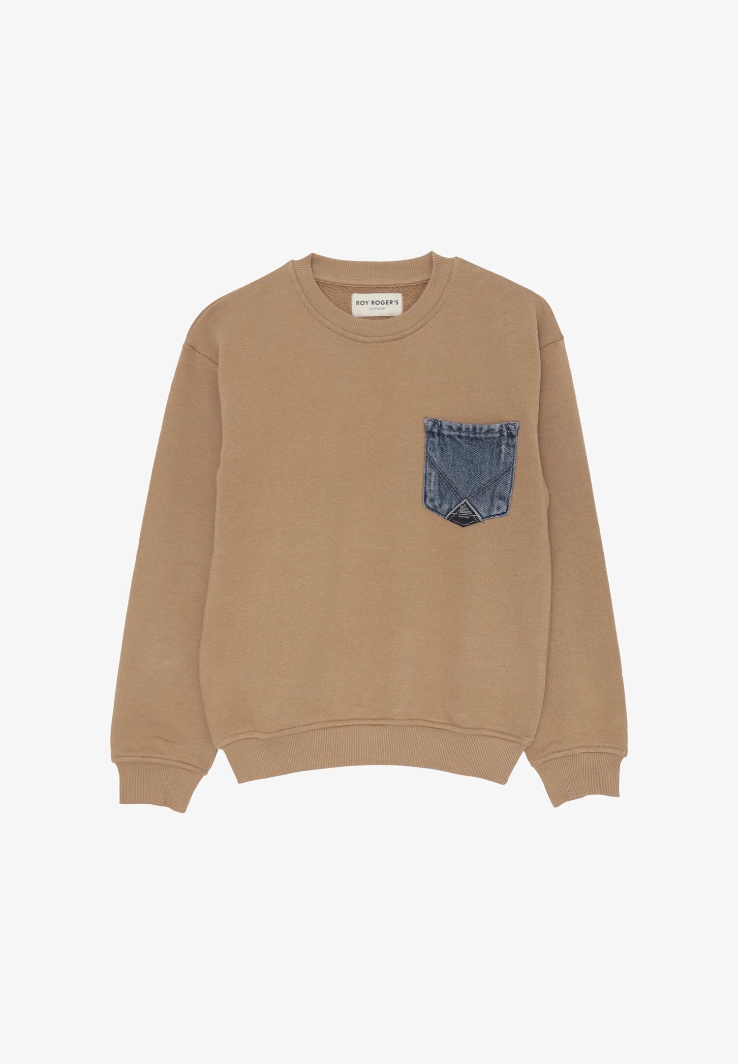Roy Rogers felpa bambino camel in cotone con taschino denim