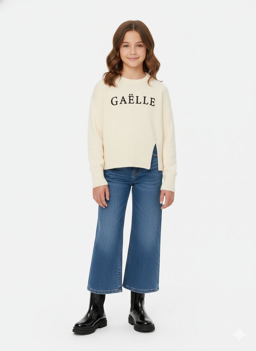 Gaelle Paris Maglioncino Panna Bambina Acrilico Girocollo Sportivo AI25