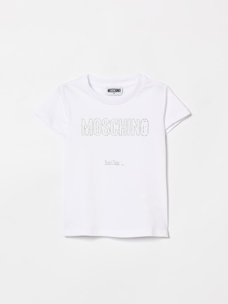 Moschino t-shirt kids/junior in cotone bianco con logo strass Bambina