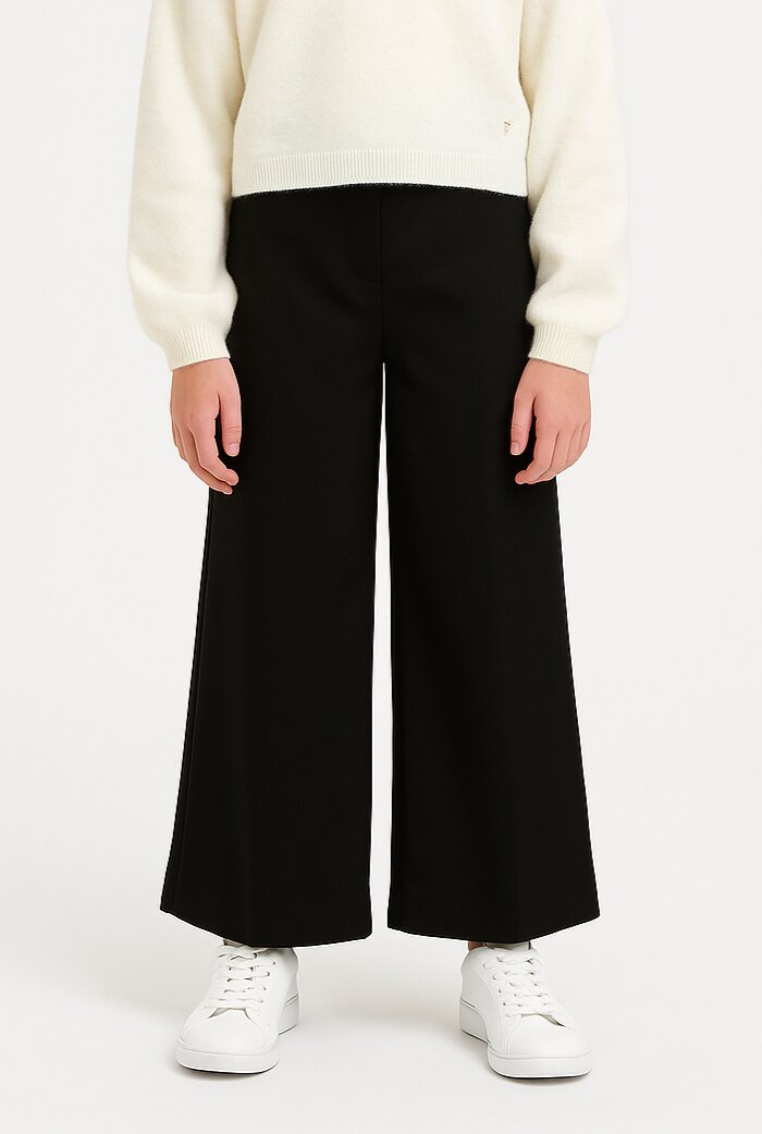 Kocca pantaloni neri bambina a vita alta gamba ampia eleganti