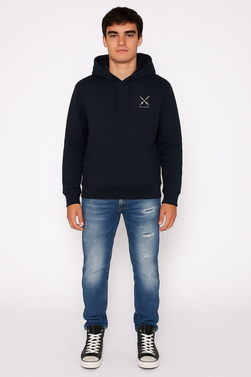 John Richmond felpa uomo blu scuro con cappuccio in cotone logo ricamato - BLU | CammarataMode