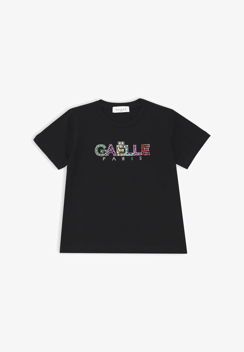 Maglia nera Gaelle Paris con logo strass multicolor bambina estate 2025 - NERO | CammarataMode