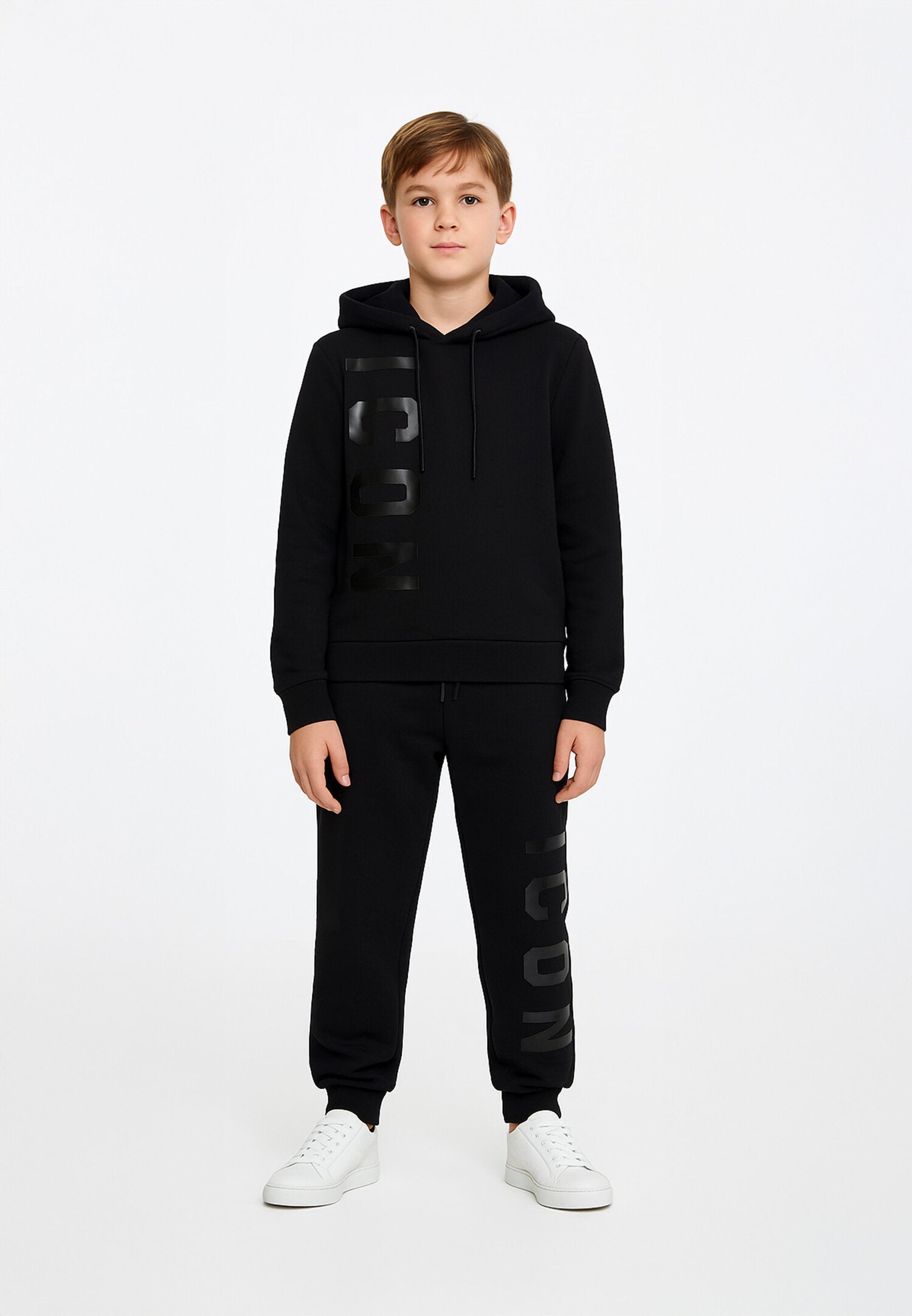 Icon Felpa Nero Bambino In Cotone Con Cappuccio Scuola AI25