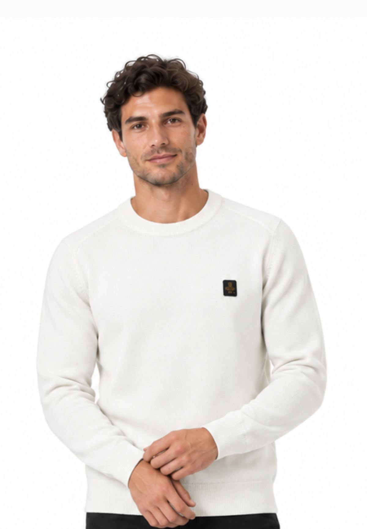 REFRIGIWEAR MAGLIONE PANNA IN LANA SAGOMATO CON MINI LOGO RICAMATO Uomo BENNET PULLOVER.PANNA_