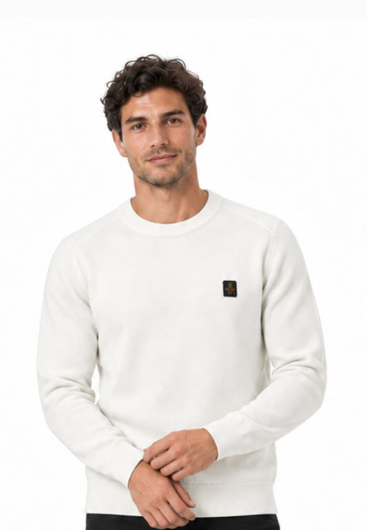 REFRIGIWEAR MAGLIONE PANNA IN LANA SAGOMATO CON MINI LOGO RICAMATO Uomo BENNET PULLOVER.PANNA_