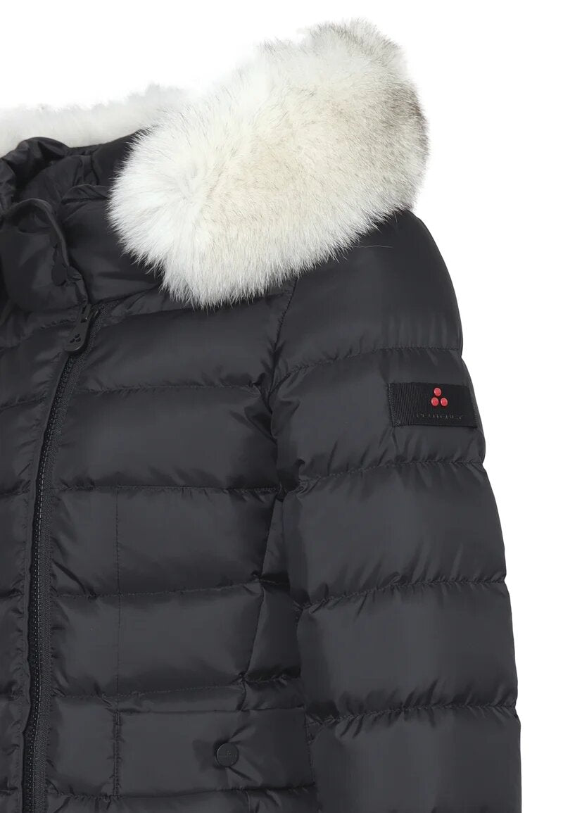 Peuterey cappotto invernale bambina nero lungo con cappuccio e pelliccia