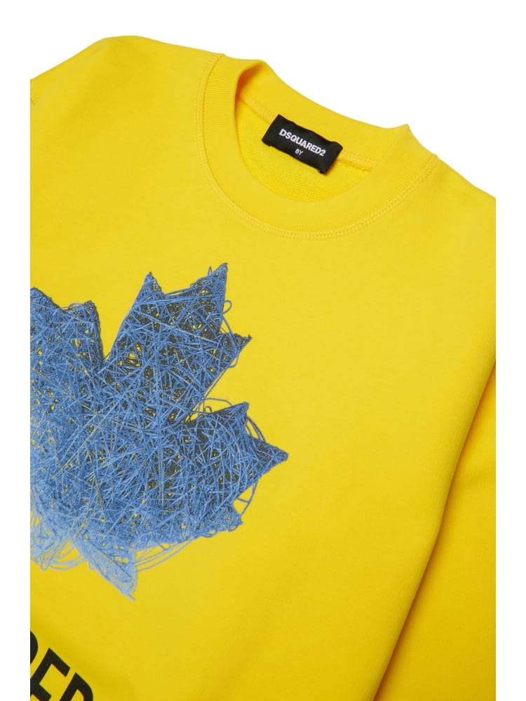 Dsquared felpa kids/junior girocollo con logo in cotone giallo Bambino