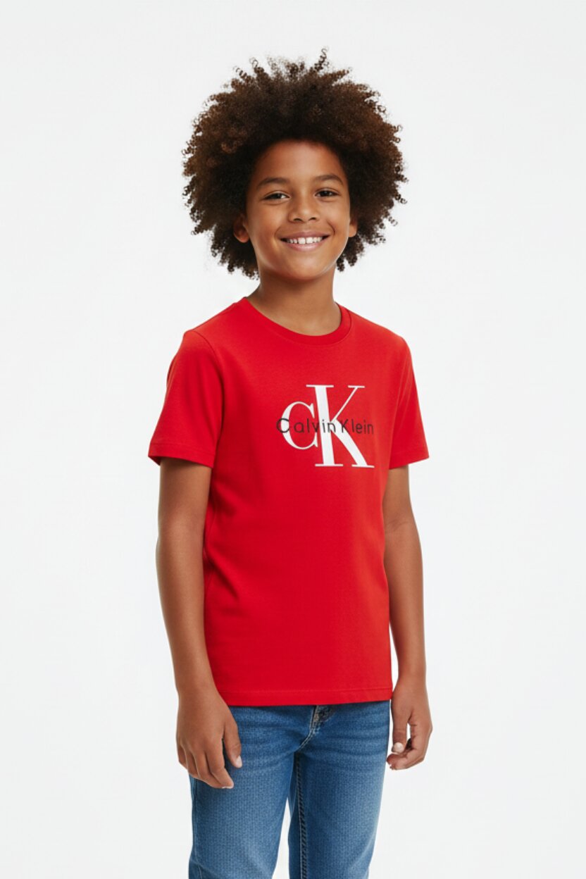 Calvin Klein Tshirt Rossa Bambino In Jersey Maniche Corte Sportivo PE26
