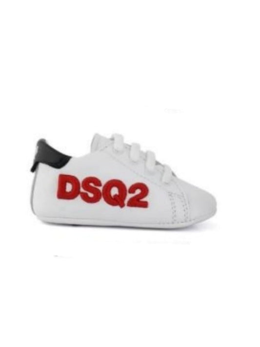 Dsquared sneakers culla in pelle bianca con logo Bambino
