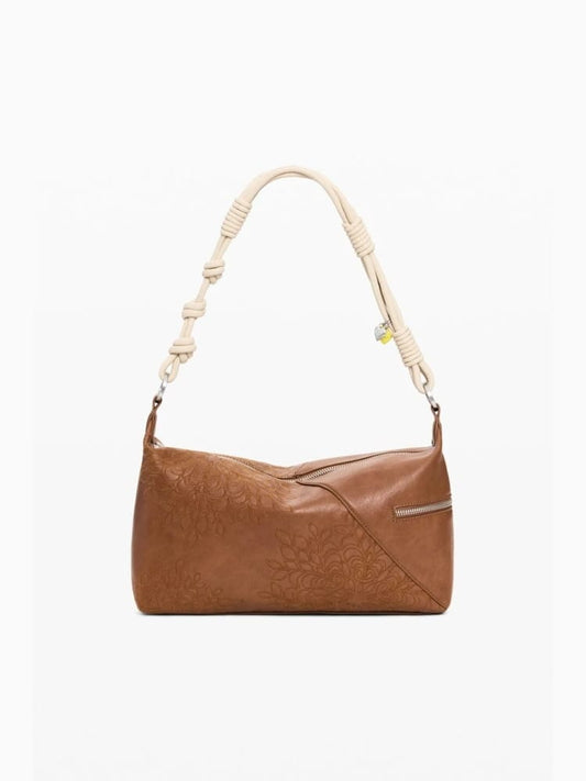 Desigual borsa a spalla sierra in ecopelle cammello con ricamo
