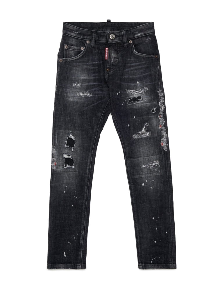 Dsquared jeans kids/junior slim fit lavaggio nero cool guy con rotture Bambino