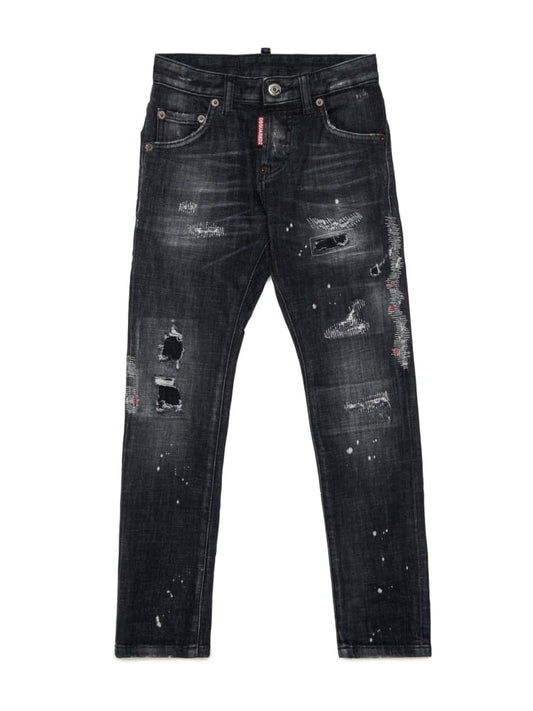 Dsquared jeans kids/junior slim fit lavaggio nero cool guy con rotture Bambino