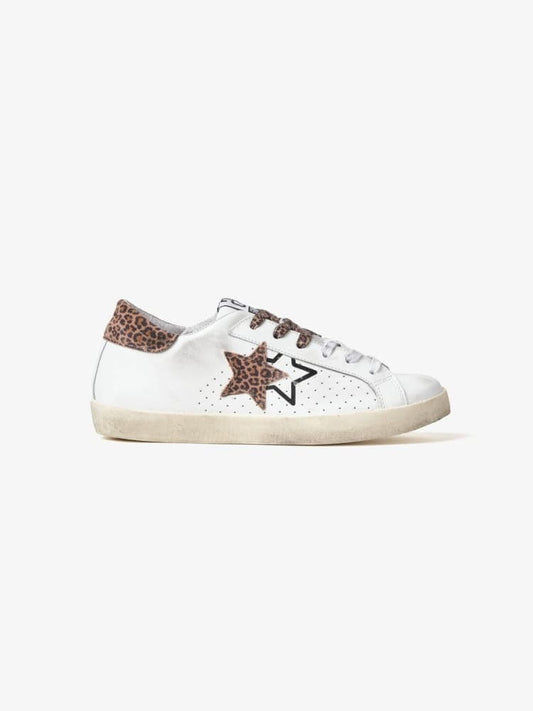 2star sneakers donna prime star in pelle bianca con dettaglio leopardati