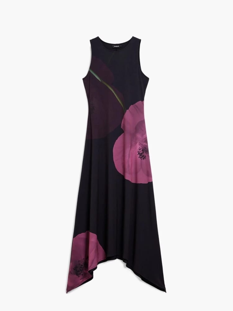 Desigual abito lungo virginia nero con stampa