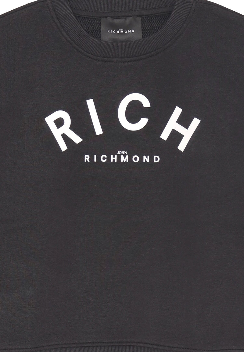John Richmond felpa bambino nera 2-16 anni in cotone con maxi logo - NERO | CammarataMode