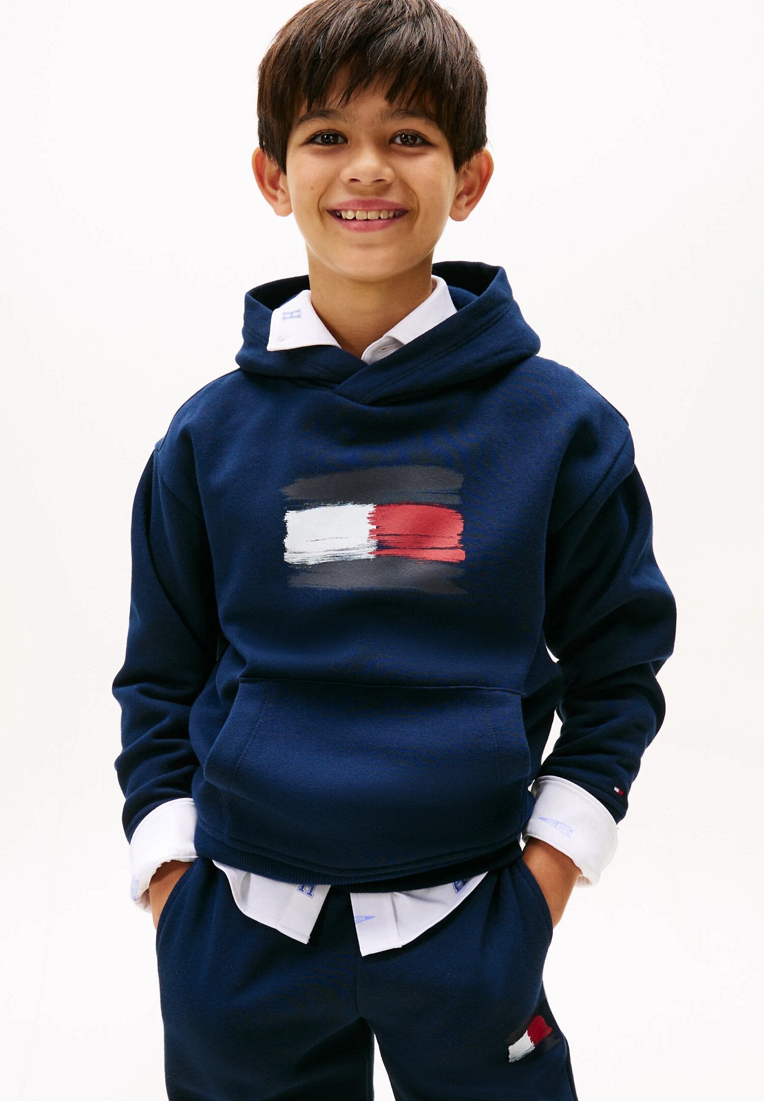 Tommy Hilfiger Felpa Bambino con Cappuccio Flag - Blu Navy