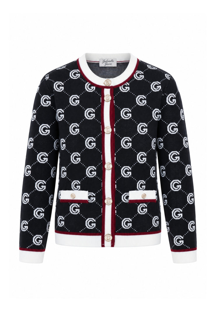 Gabriella Gucci CARDIGAN IN MAGLIA CON LOGO ALL OVER Bambine e ragazze GK340.NE_