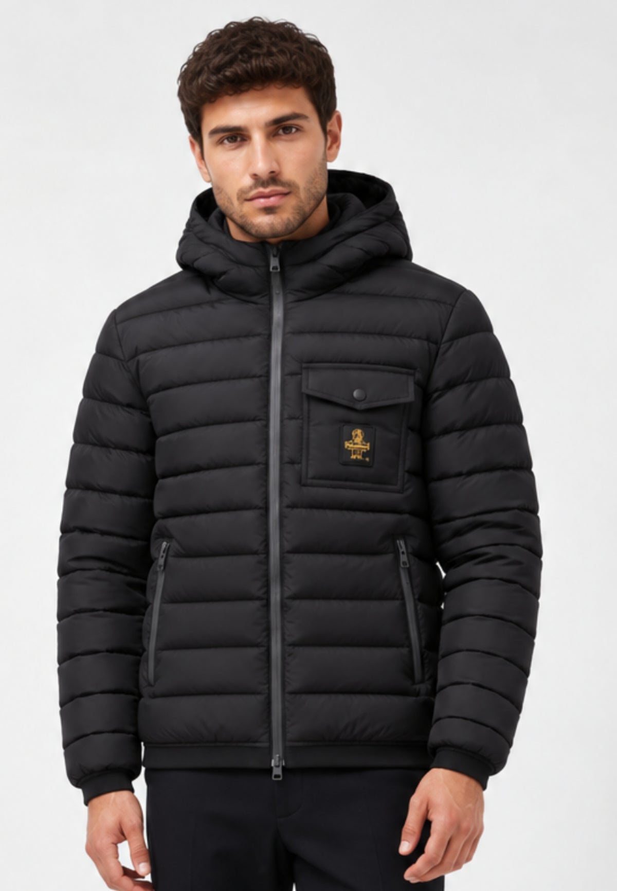 REFRIGIWEAR GIUBBOTTO NERO TRAPUNTATO CON CAPPUCCIO Uomo JOSH JACKET.NE_