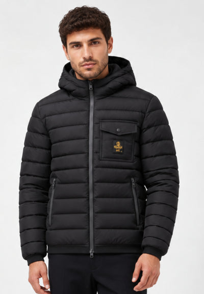 REFRIGIWEAR GIUBBOTTO NERO TRAPUNTATO CON CAPPUCCIO Uomo JOSH JACKET.NE_