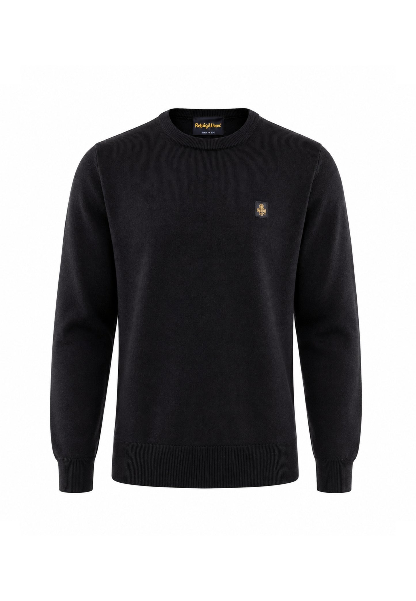 REFRIGIWEAR MAGLIONE NERO IN LANA SAGOMATO CON MINI LOGO RICAMATO Uomo BENNET PULLOVER.NE_